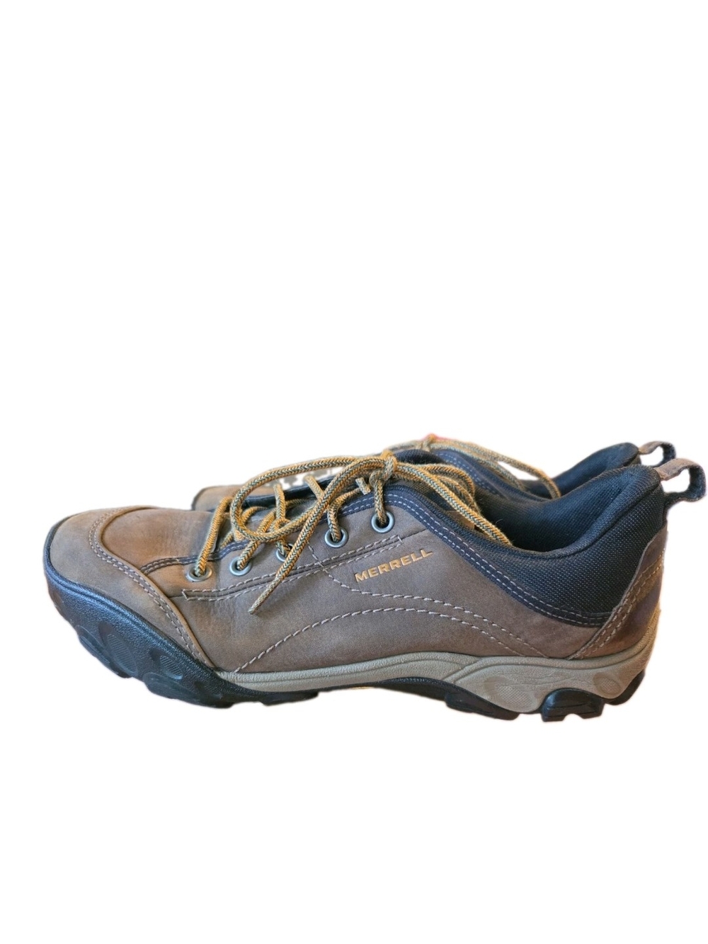 Merrell Hiking Shoes Men's 11 Brown Leather Low Top Vibram Soles Outdoor